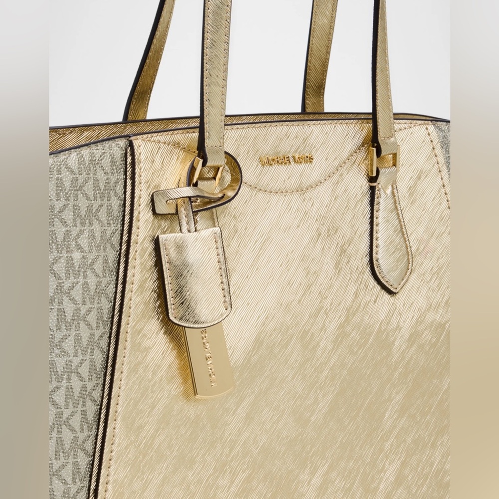 Michael Kors Taryn Large Leather Tote Bag in Gold - Picture 7 of 10